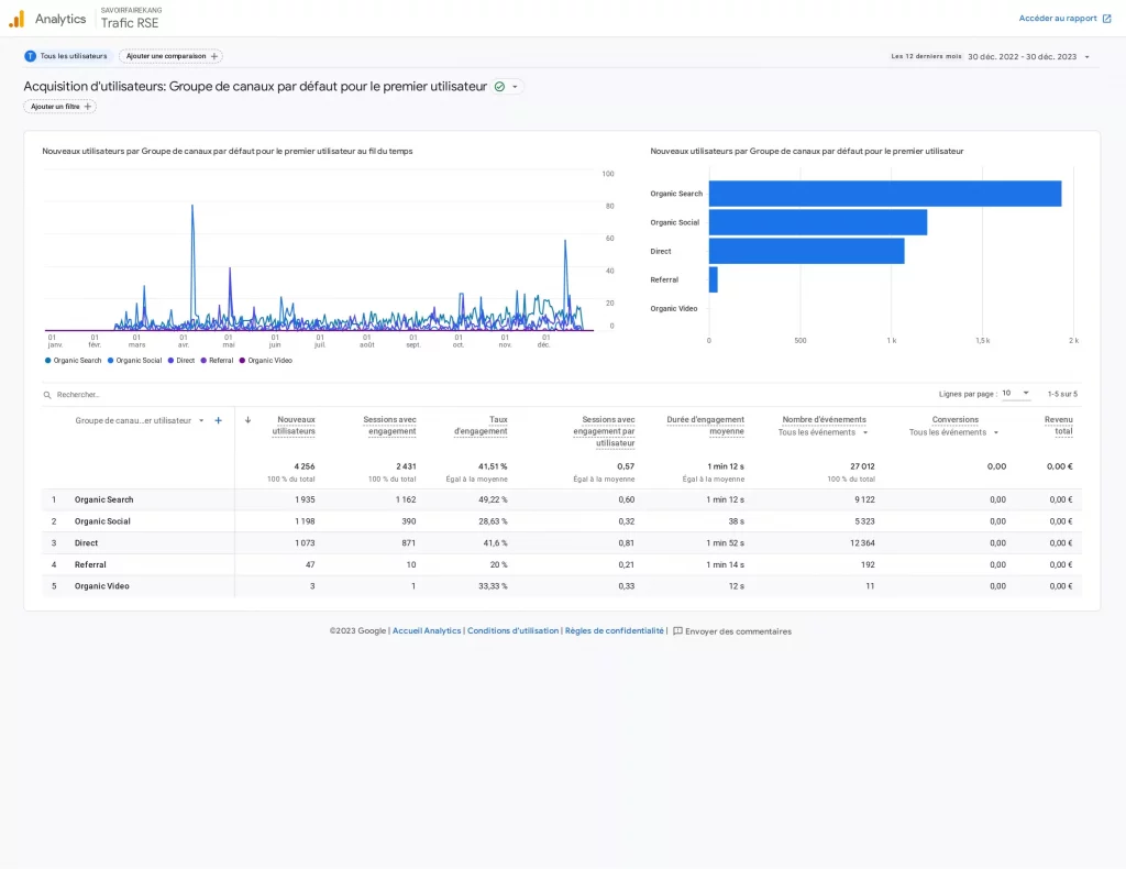 Savoir-Faire Ekang rapport Google Analytics Acquisition d'utilisateurs