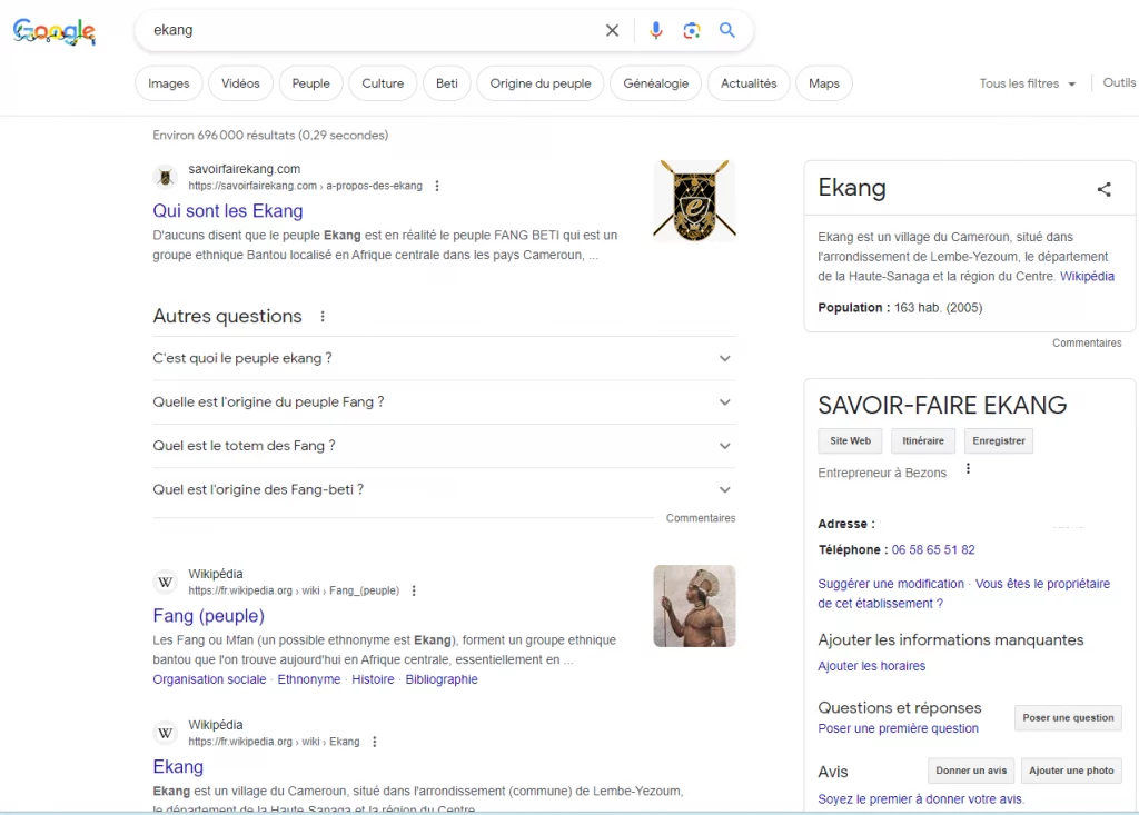 Savoir-Faire Ekang sur Google